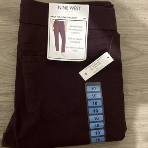 Nine West Straight Leg Heidi Pull On Pants Sz 10 Burgundy Stretch Classic Career
